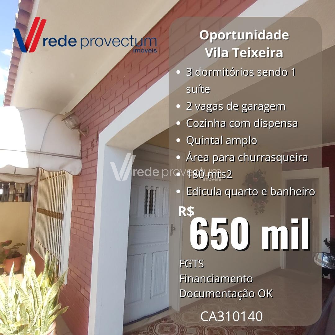 CA310140 | Casa venda Vila Teixeira | Campinas/SP